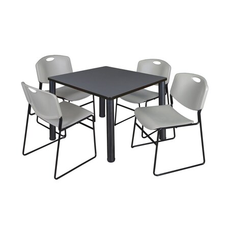 Kee/Zeng Square Gray Table w/4 Gray Chairs, Square, 42", 42" W, 29" H, Gray TB4242GYBPBK44GY
